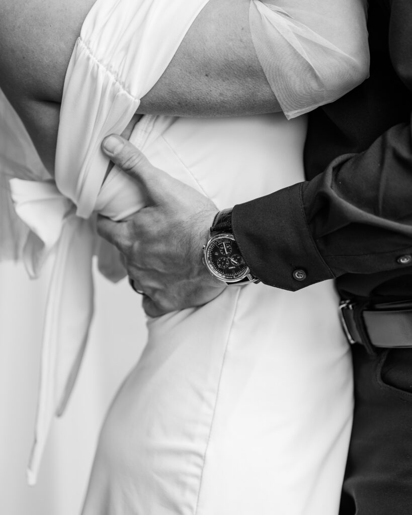 groom embracing bride at lexington wedding
